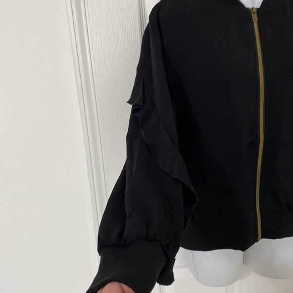 mudpie Ruffled Nolan Bomber Jacket in Black - Picture 2 of 10